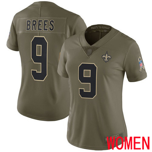 New Orleans Saints Limited Olive Women Drew Brees Jersey NFL Football 9 2017 Salute to Service Jersey